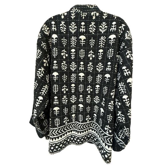 Sam Hilu Art to Wear‎ Jacket Reversible Tribal Button Up Women’s XL Black Cream - Picture 2 of 14